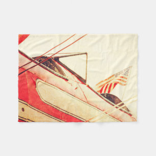 Old Fighter Airplane Patriot Red Fleece Blanket