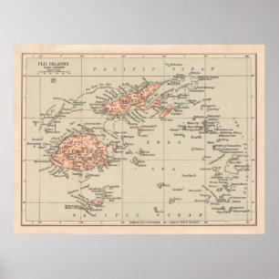 Old Fiji Map (1919) Vintage Viti Levu Atlas Poster