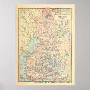 Old Finland Map (1923) Vintage Finnish Atlas Poster