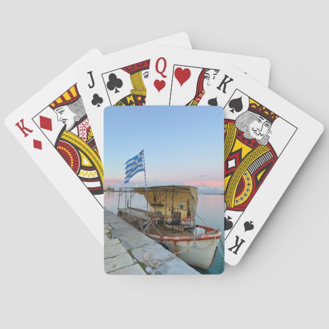 Old Fishing Boat Greek Flag Zakynthos Greece Playing Cards (Back)