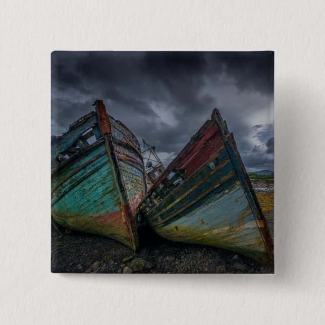 Old Fishing Boats 2 Inch Square Button (Front)