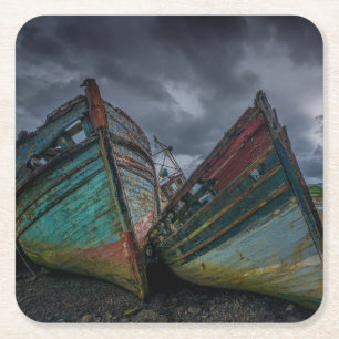Old Fishing Boats Square Paper Coaster