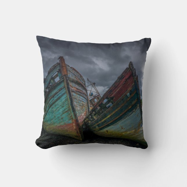 Old Fishing Boats Throw Pillow (Front)
