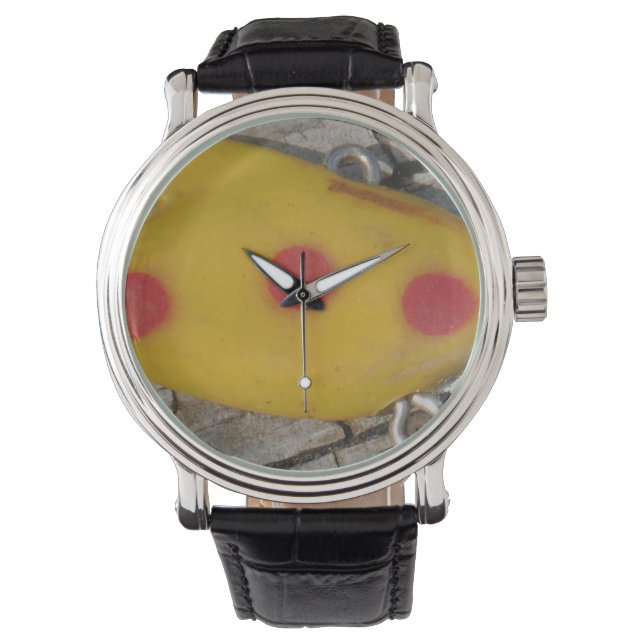 old  fishing  lure yellow and orange spot watch (Front)
