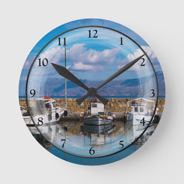 Old Fishing Port Harbor Round Clock (Front)