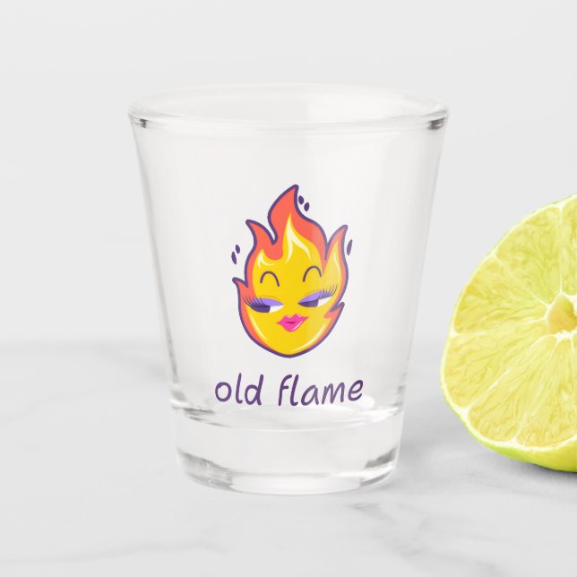 Old Flame Shot Glass – Fiery Feminine Fun (Front)