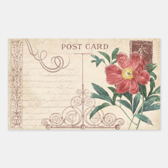 Old Floral Postcard Vintage Scrapbook Sticker (Front)
