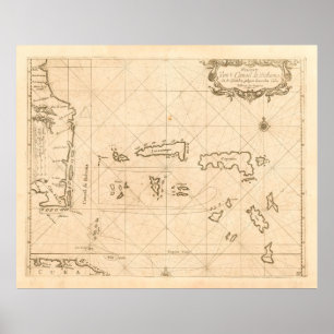Old Florida and Bahamas Map (1680) Poster