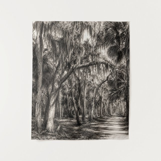 Old Florida Oak Hammock Graphite Sketch | Rockledg Tapestry (Front)