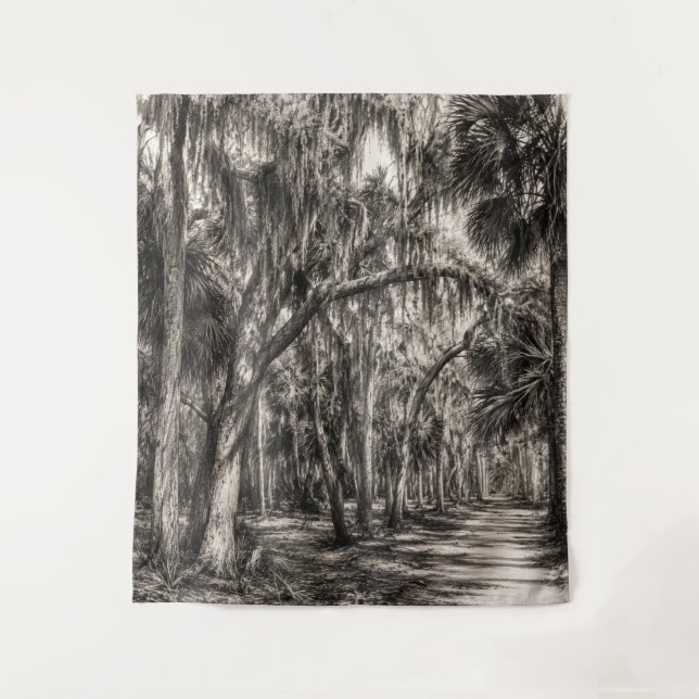 Old Florida Oak Hammock Graphite Sketch | Rockledg Tapestry (Front)