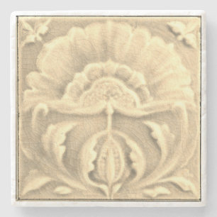 Old flower tile stone coaster