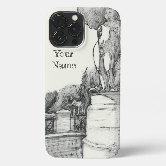 Old fountain in the park with sculpture boy iPhone case (Back)