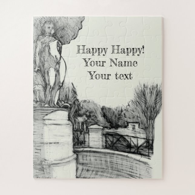 Old fountain in the park with sculpture boy jigsaw puzzle (Vertical)