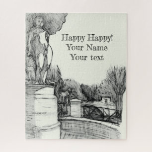 Old fountain in the park with sculpture boy jigsaw puzzle