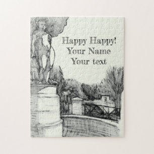 Old fountain in the park with sculpture boy jigsaw puzzle