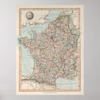 Old France Map (1850) Vintage French Country Atlas