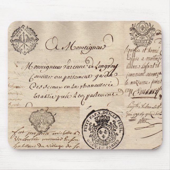 Old French Document Collage Mousepad (Front)
