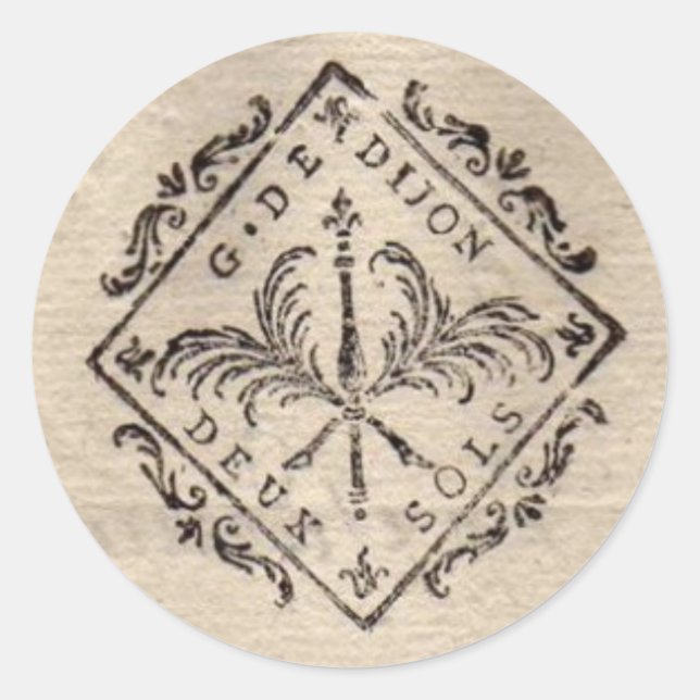 Old French Document Stamp Round Sticker (Front)