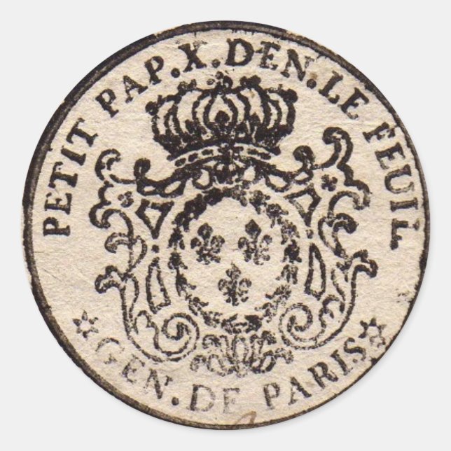 Old French Document Stamp Round Sticker (Front)