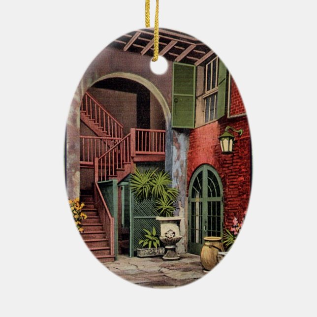 Old French Quarter House Ceramic Ornament (Back)