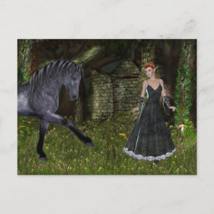 'Old Friends' ~ An Elf & Black Horse Series Postcard