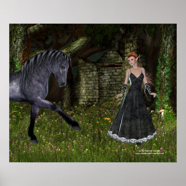 'Old Friends' - Elf & Black Horse Print/Poster Poster (Front)