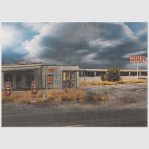 Old Gas Station Motel Vintage Decoupage Tissue Paper