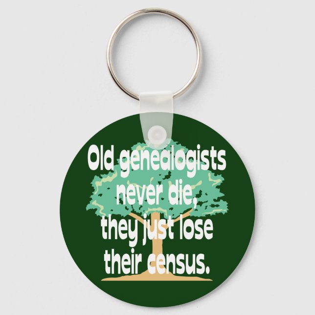 Old Genealogists Never Die Keychain (Front)