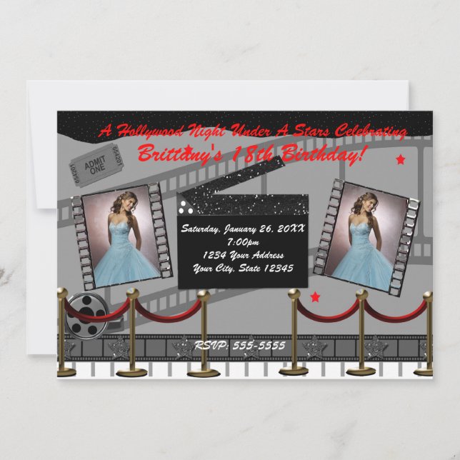 Old Glamour Hollywood Red Carpet Movie Invitation (Front)
