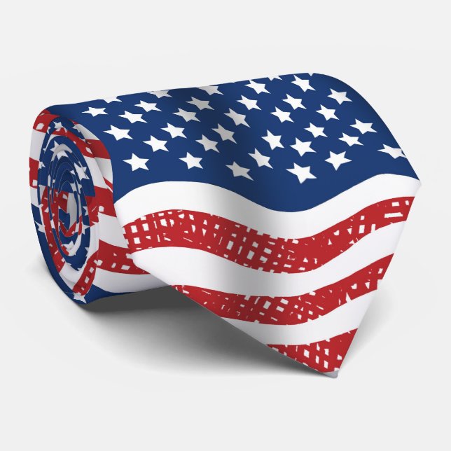 Old Glory American U.S.A. Flags Pattern Neck Tie (Rolled)