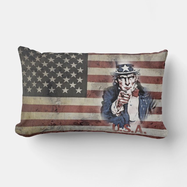 Old Glory and Uncle Sam Lumbar Pillow (Front)