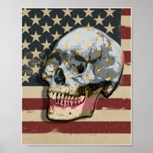 Old Glory Smiling Skull  Modern Wall Art Poster