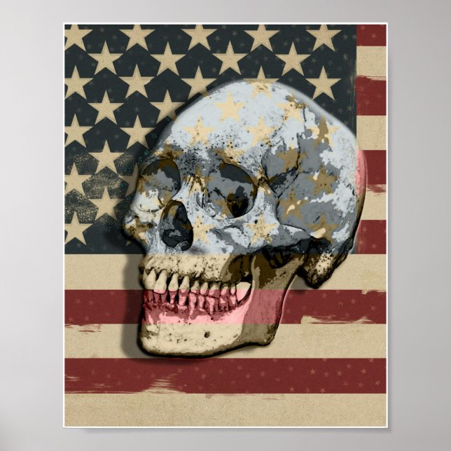 Old Glory Smiling Skull  Modern Wall Art Poster (Front)