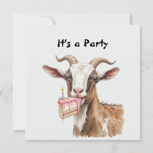  Old Goat with Cake Fun Novelty Animal Pattern Invitation (Front)