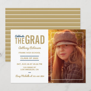 Old Gold and White Graduation Party Invitation