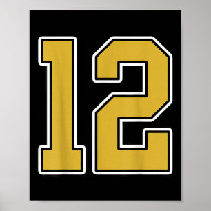 Old Gold Black White Sports Number 12 Jersey Unifo Poster