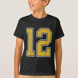 Old Gold Black White Sports Number 12 Jersey Unifo T-Shirt