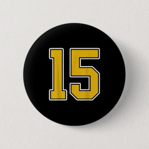 Old Gold Black White Sports Number 15 Jersey Unifo 2 Inch Round Button