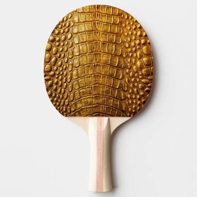 Old Gold Crocodile Alligator Skin Faux Leather Ping Pong Paddle (Front)