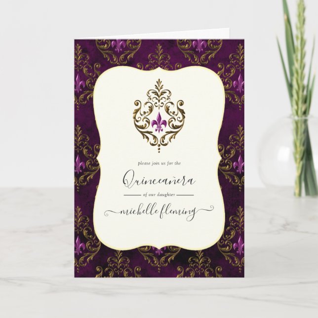 Old Gold Elegance Quinceañera Invitation (Front)
