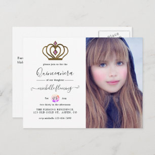 Old Gold Elegance Quinceañera Invitation Postcard