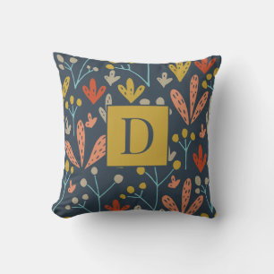 Old Gold Floral Pattern Modern Monogram Throw Pillow
