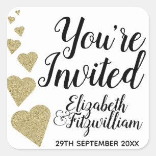 Old Gold Glitter Hearts Envelope Seal Stickers