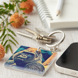 Old Gorilla Original Abstract jungle animal Art  Keychain