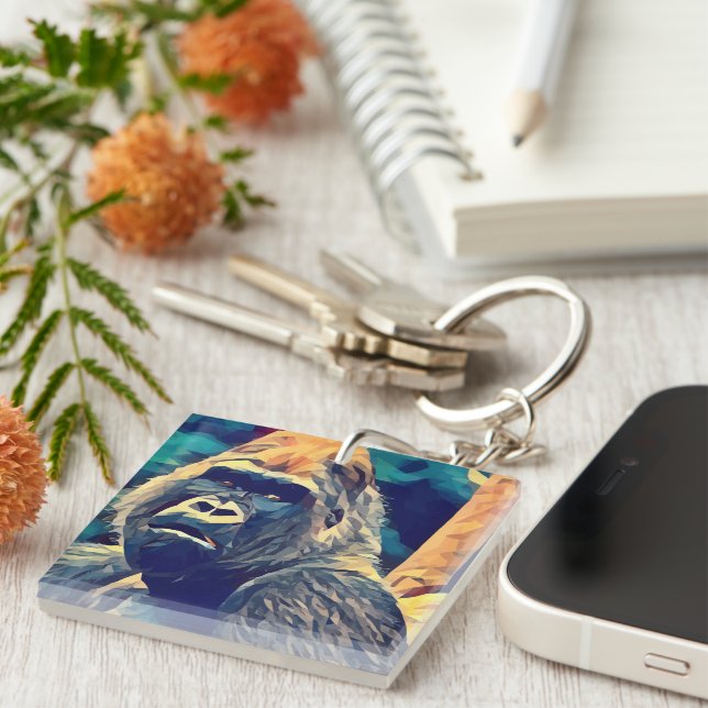 Old Gorilla Original Abstract jungle animal Art  Keychain (Front Right)