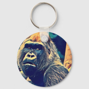 Old Gorilla Original Abstract jungle animal Art Keychain