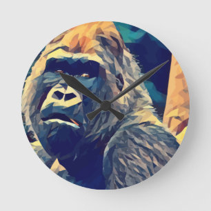 Old Gorilla Original Abstract jungle animal Art Round Clock
