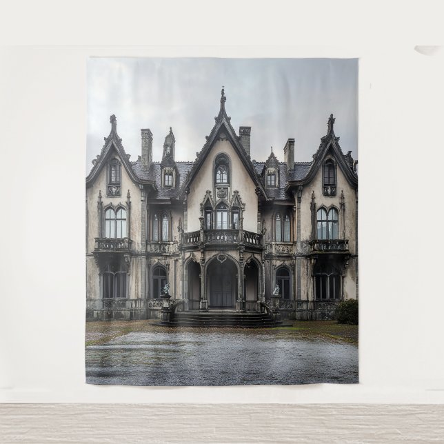 Old Gothic Mansion Photo Booth Prop Backdrop Tapestry (Front)