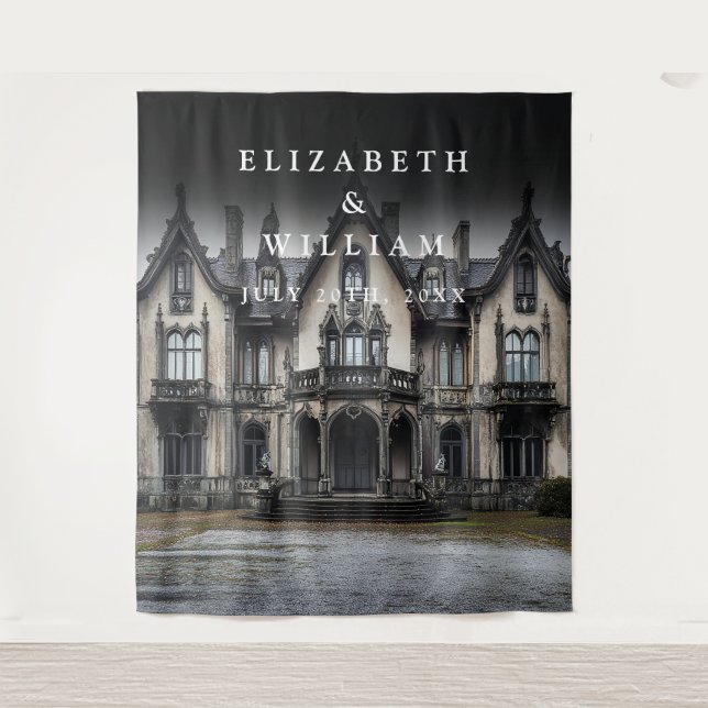 Old Gothic Mansion Photo Booth Prop Backdrop Tapestry (Front)