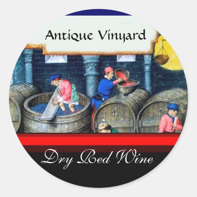 OLD GRAPE VINEYARD RED WINE BARRELS CLASSIC ROUND STICKER (Front)